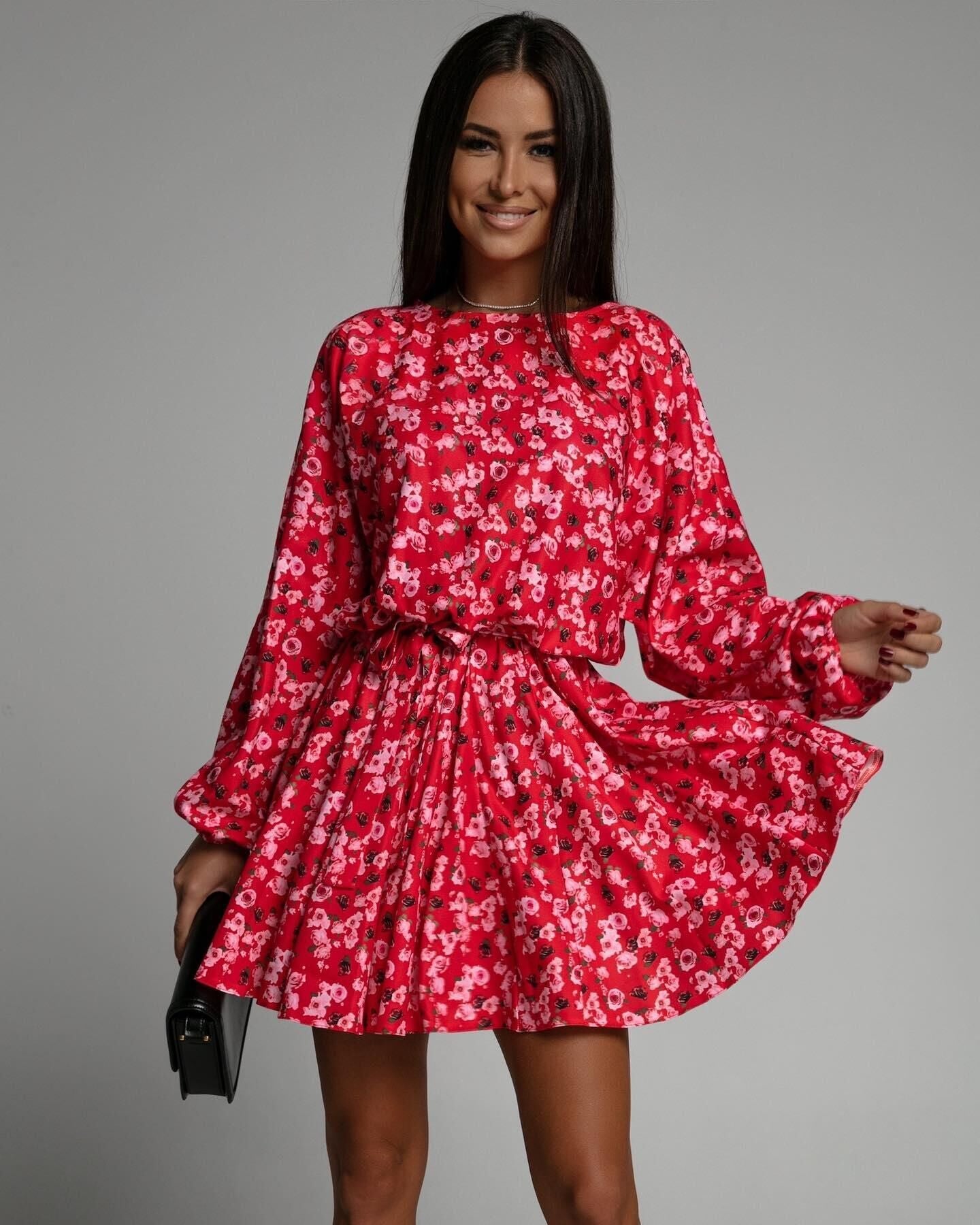 Damen Minikleid mit floralem Druck und voluminösen Ärmeln Stalluxe