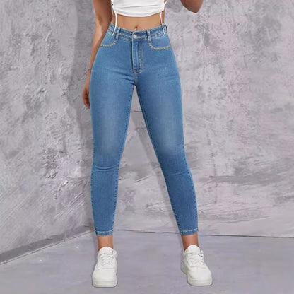 Damen Hochtaillierte Skinny Jeans mit Glitzerapplikationen Stalluxe