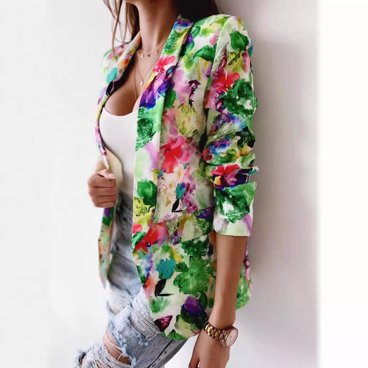 Damen Blazer mit floralem Druck und lässigem Schnitt Stalluxe