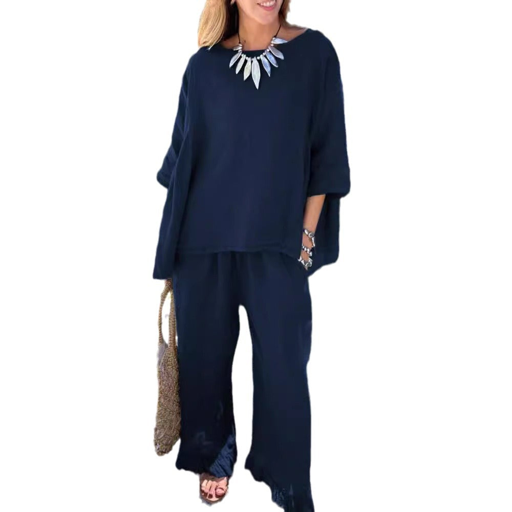 Damen lässiges zwei-teiliges Set mit weiten Hosen und oversized Oberteil Stalluxe