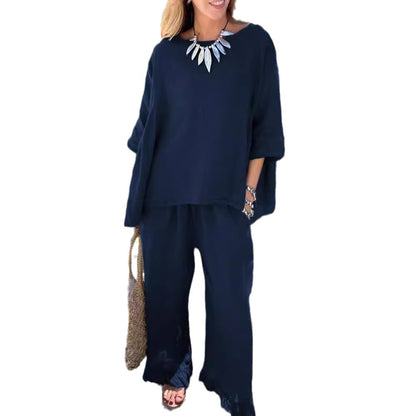 Damen lässiges zwei-teiliges Set mit weiten Hosen und oversized Oberteil Stalluxe