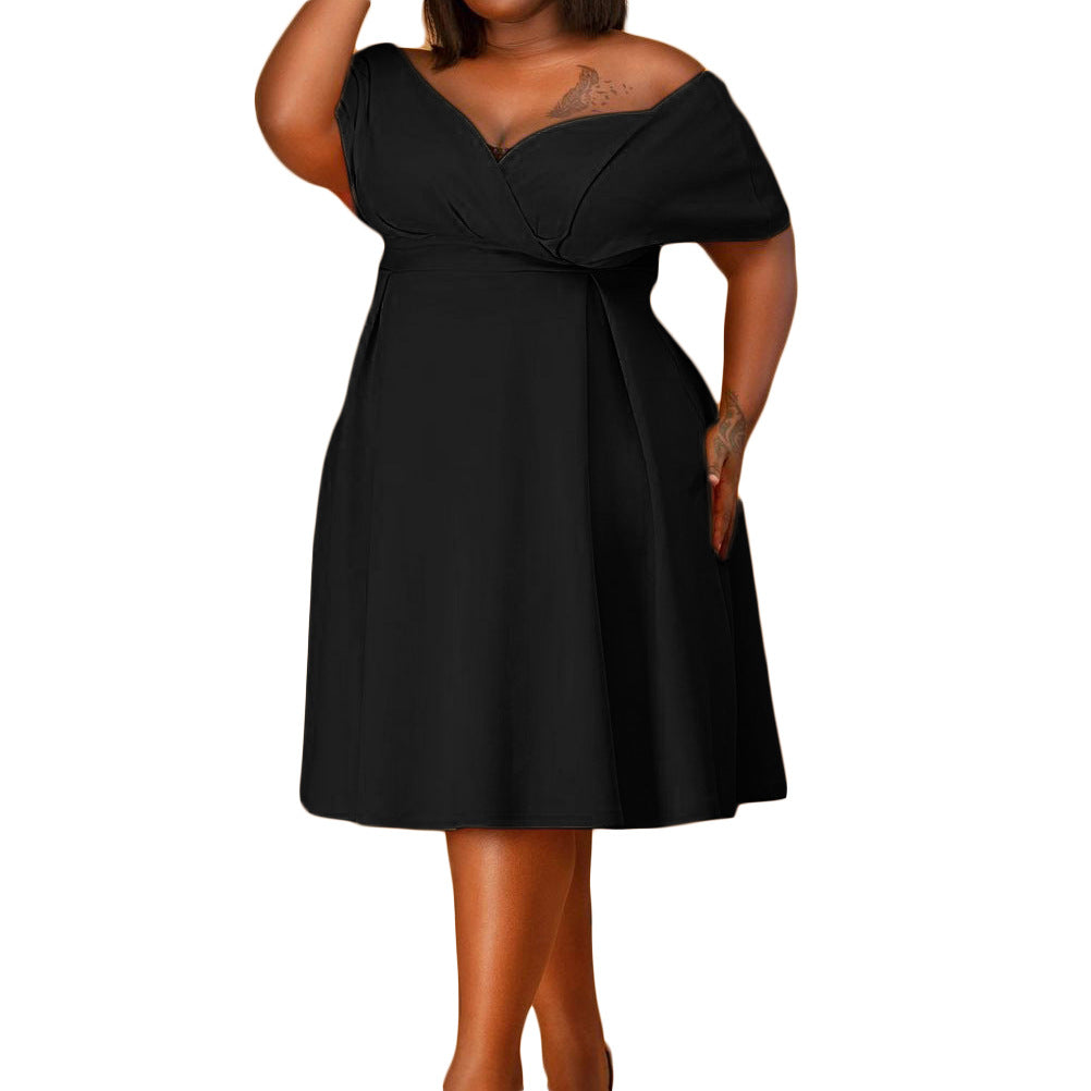 Damen Off-Shoulder Abendkleid mit fließendem Rock und eleganter Drapierung Stalluxe Schwarz