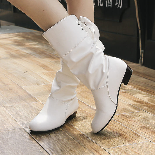 Damen Elegante Stretch-Stiefel mit modischem Bindegürtel Stalluxe