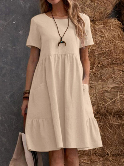 Damen Lockeres Baumwollkleid mit Taschen und Volant Stalluxe