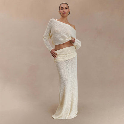 Damen elegantes Set aus Crop-Oberteil und Maxi-Rock mit Rüschendetails Stalluxe