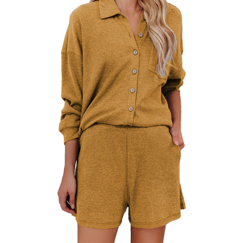 Damen lässiges Oberteil mit kurzer Hose und Knopfleiste Stalluxe