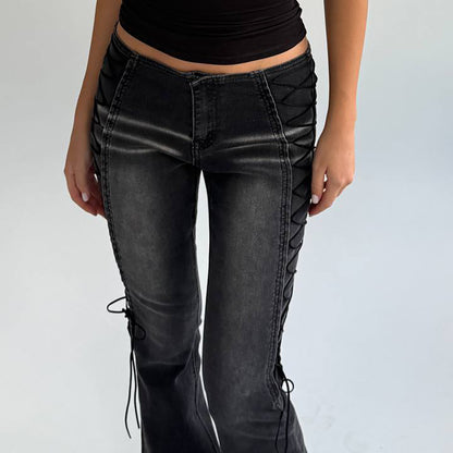 Damen Flared Jeans mit innovativem Schnür-Design Stalluxe