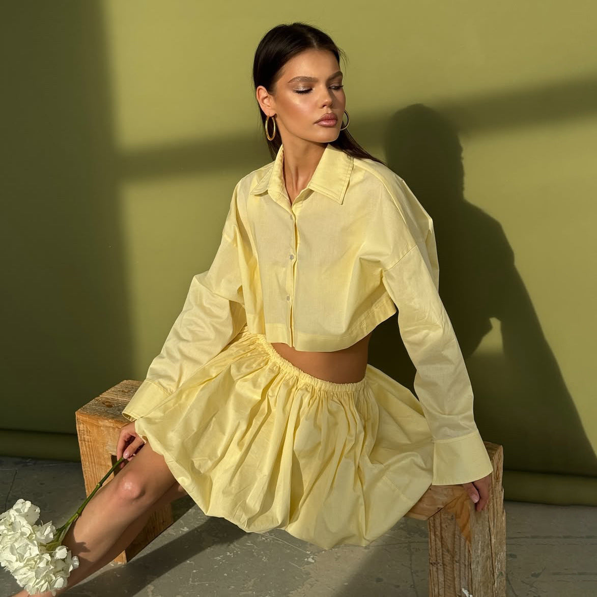 Damen Crop-Hemd und Rüschenshorts-Set Stalluxe
