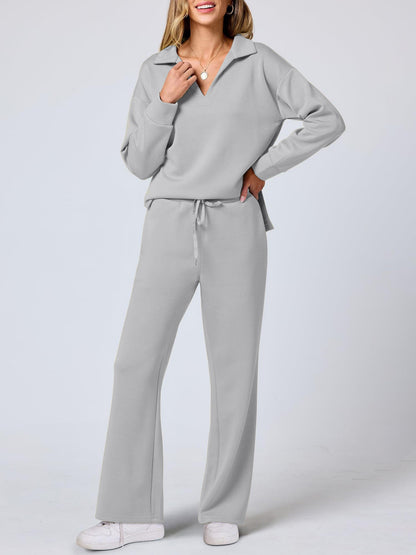 Damen Bequemer Freizeitanzug mit elegantem V-Ausschnitt und lockerem Schnitt Stalluxe