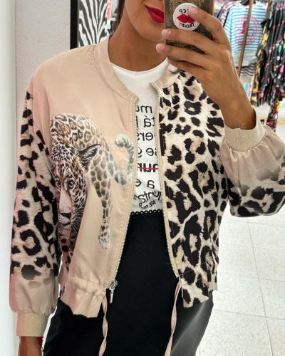 Damen Bomberjacke mit tierischem Print und elastischen Bündchen Stalluxe