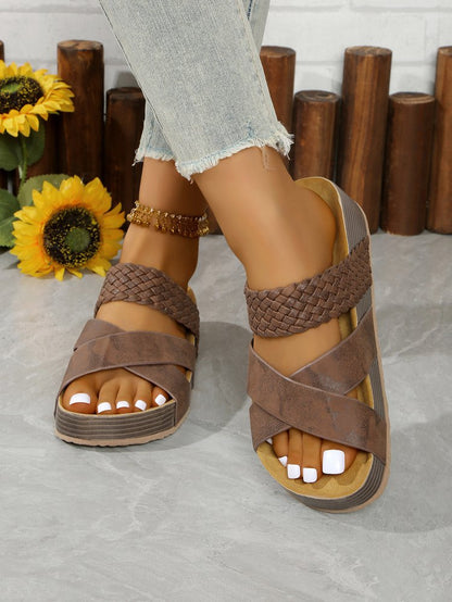 Damen Bequeme Zehentrenner-Sandalen mit geflochtenem Riemendesign und rutschfester Sohle Stalluxe