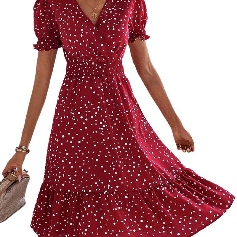 Damen Midi-Kleid mit Puffärmeln und V-Ausschnitt Stalluxe