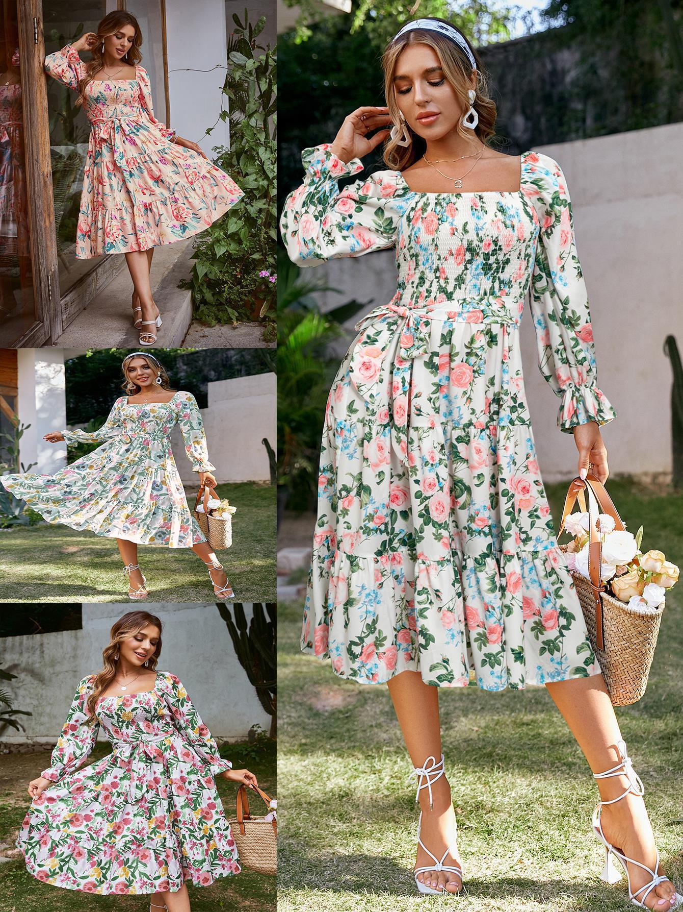 Damen Off-Shoulder Maxikleid mit floralem Print und Rüschendetails Stalluxe