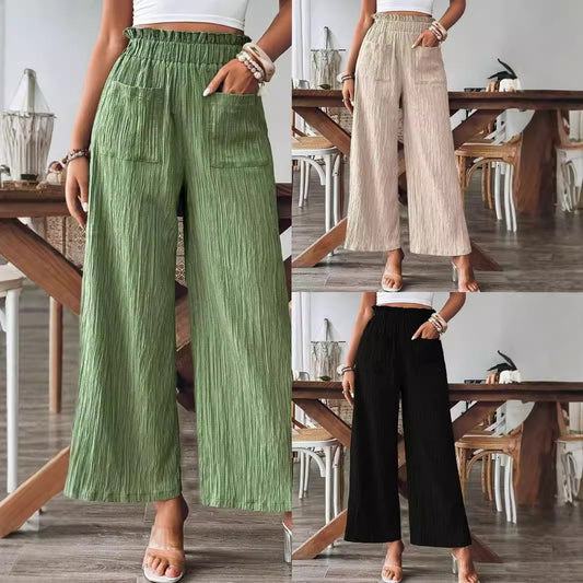Damen Weite Plissee-Hose mit elastischem Bund und großzügigen Taschen Stalluxe