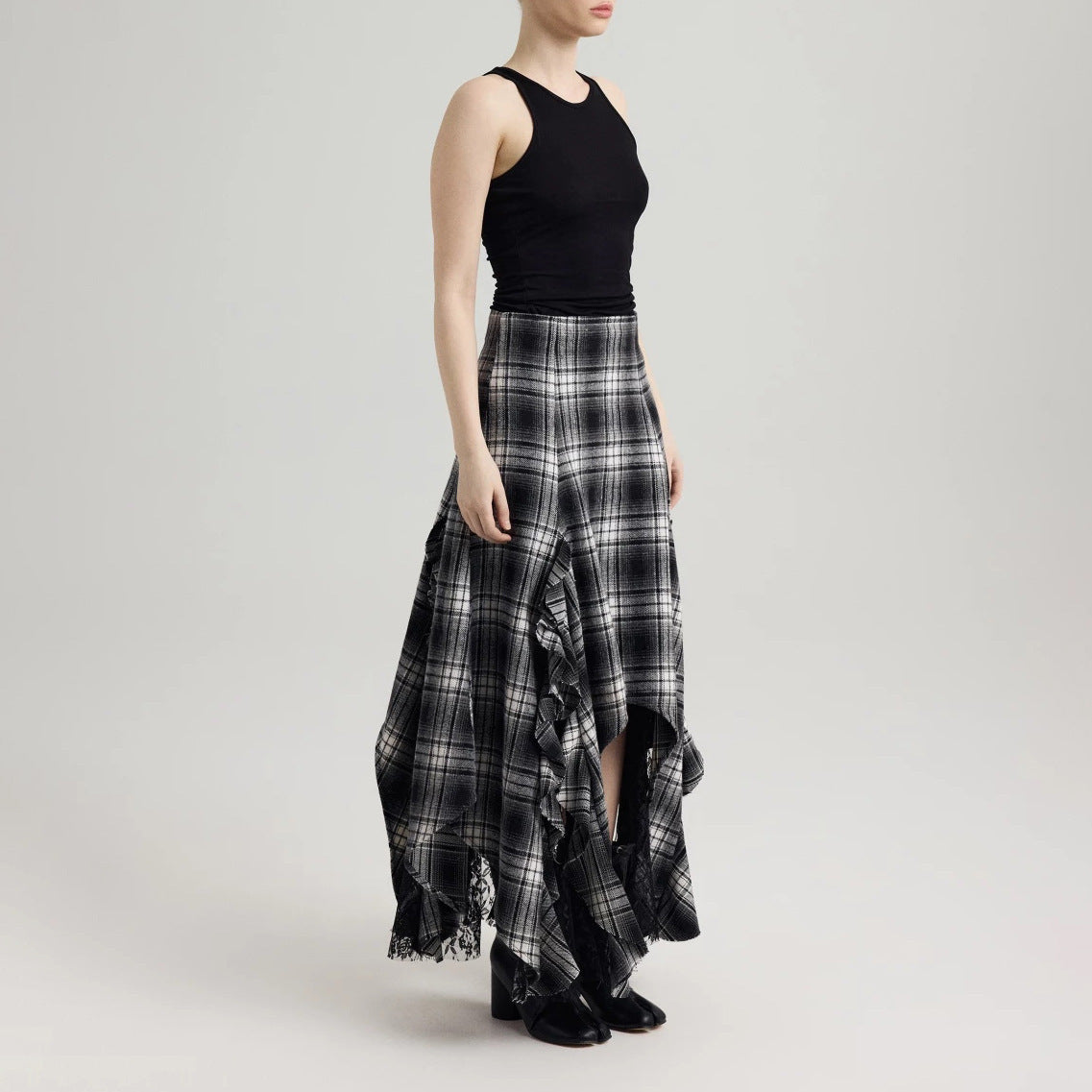 Damen Maxirock mit asymmetrischem Saum und Rüschendetails Stalluxe