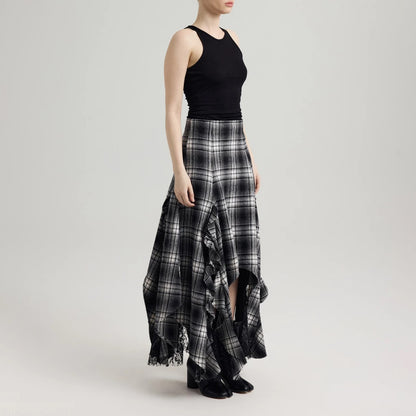 Damen Maxirock mit asymmetrischem Saum und Rüschendetails Stalluxe