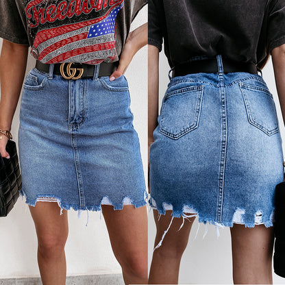 Damen Jeansrock mit fransigem Saum und hohem Sitz Stalluxe
