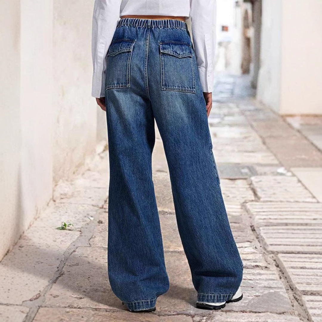 Damen Weit geschnittene Jeanshose mit elastischem Bund Stalluxe
