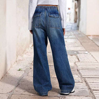 Damen Weit geschnittene Jeanshose mit elastischem Bund Stalluxe