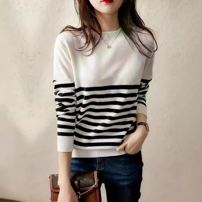 Damen Feinstrickpullover mit maritimem Streifenmuster und Rundhalsausschnitt Stalluxe