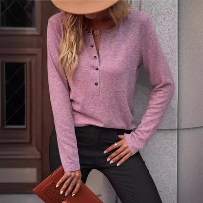 Damen Bequemes Langarmshirt mit Knopfdetail Stalluxe