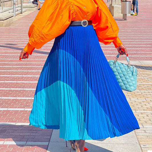 Damen Eleganter Plisseerock mit Gürtel und Farbverlauf Stalluxe