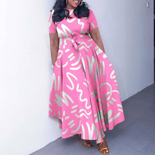 Damen Maxikleid mit lebhaftem Grafikdesign und eleganten Ärmeln Stalluxe