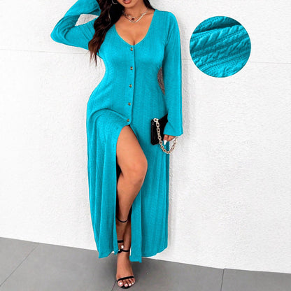 Damen Maxikleid mit Knopfleiste und elegantem Schlitz Stalluxe