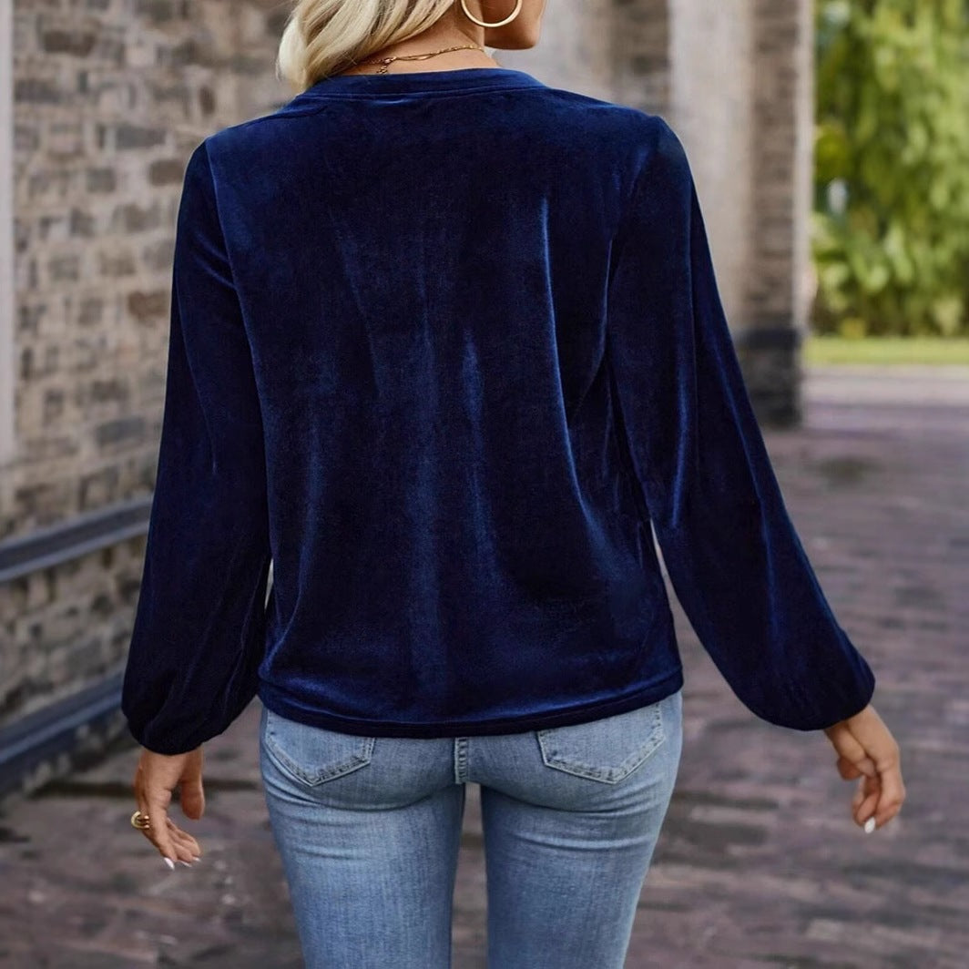 Damen Samt-Bluse mit Knopfleiste Stalluxe