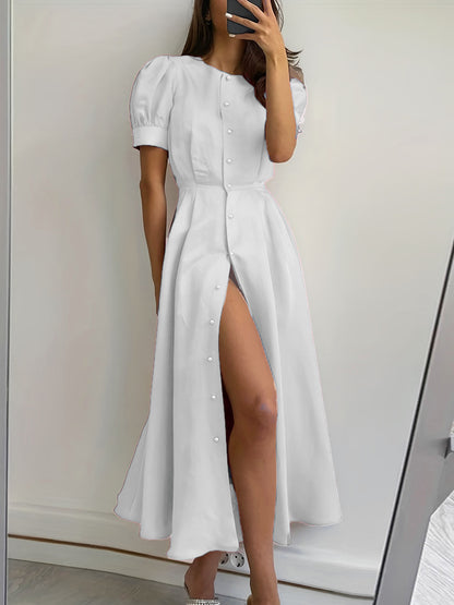 Damen Maxikleid mit Knopfdetail und seitlichem Schlitz Stalluxe