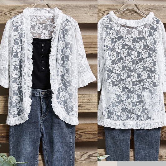 Damen Spitzen-Cardigan mit Rüschendetails Stalluxe