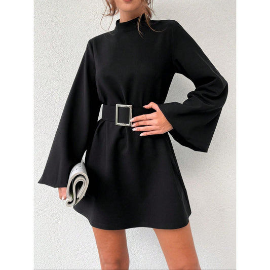 Damen elegante Minikleidung mit Gürtel und langen Ärmeln Stalluxe