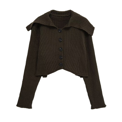 Damen cropped Strickjacke mit großem Kragen und Knopfverschluss Stalluxe