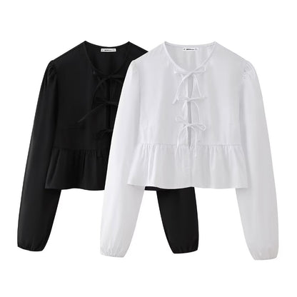 Damen Bluse mit romantischen Rüschendetails und Schleifen Stalluxe
