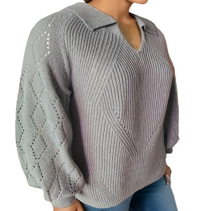 Damen Strickpullover mit eleganter Stickerei und auffälligem V-Ausschnitt Stalluxe