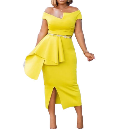 Damen Etuikleid mit asymmetrischen Falten und elegantem Schlitz Stalluxe