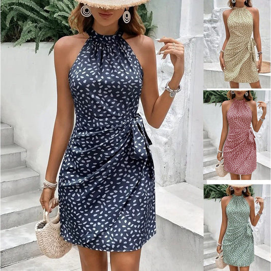 Damen Wickelkleid mit hoher Taille und elegantem Halterneck Stalluxe