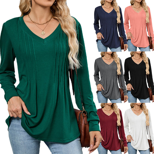 Damen Viskose Blusenshirt mit eleganten Falten und V-Ausschnitt Stalluxe