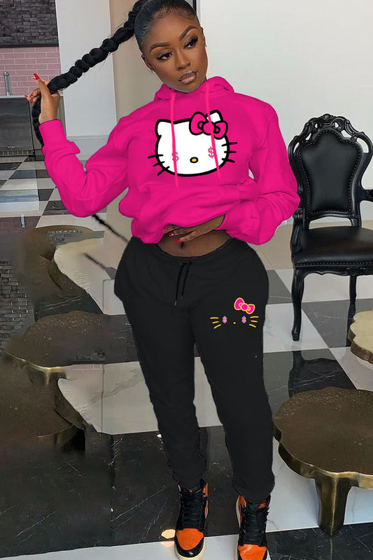 Damen Kapuzenpullover und Jogginghose Set mit kreativem Hello Kitty Motiv Stalluxe