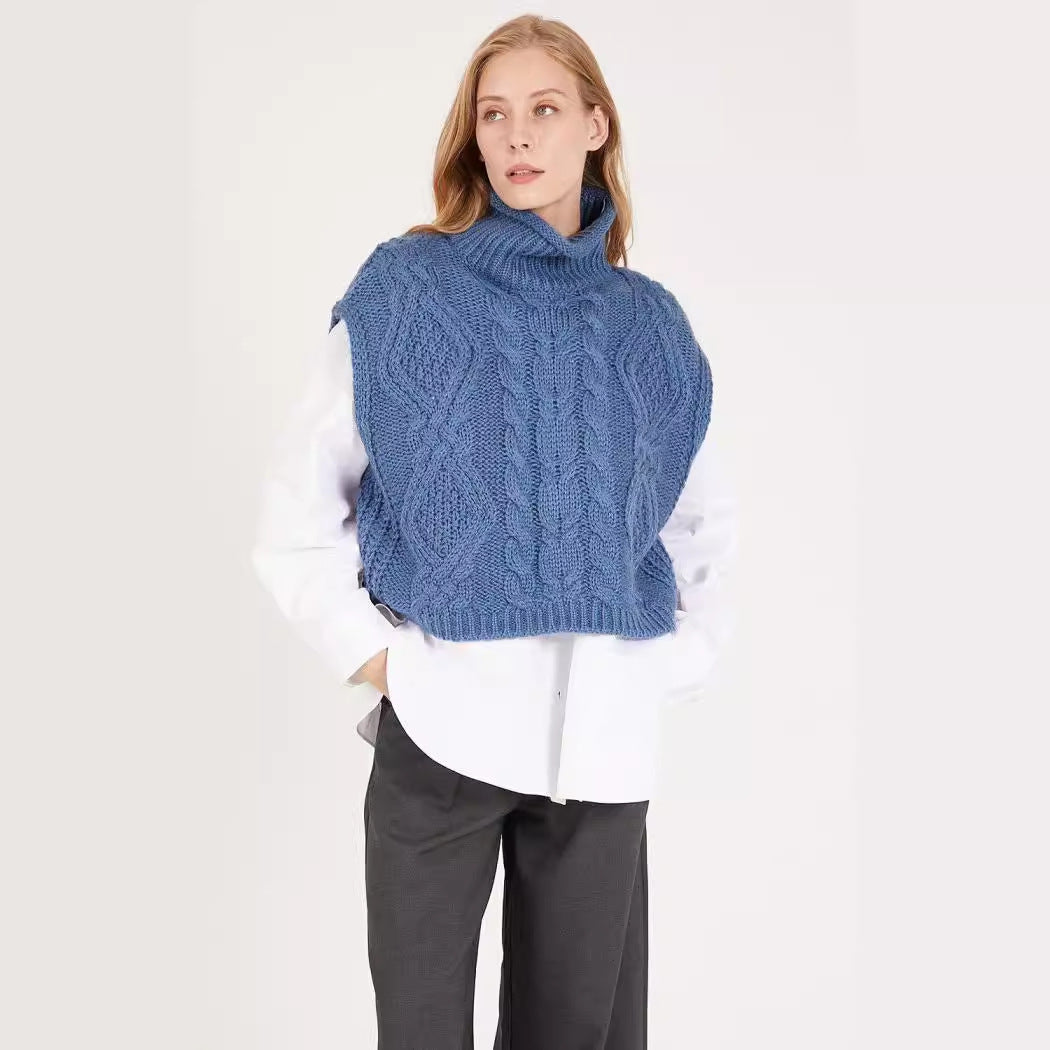 Damen modischer Strickpullover mit hohem Kragen und Zopfmuster Stalluxe