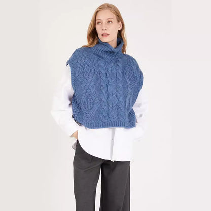Damen modischer Strickpullover mit hohem Kragen und Zopfmuster Stalluxe