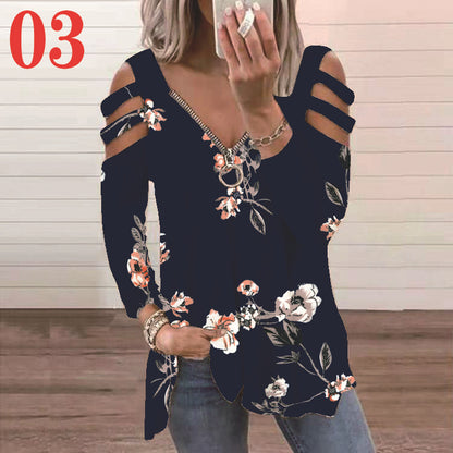 Damen Bluse mit floralem Cut-Out-Design und lässigem V-Ausschnitt Stalluxe