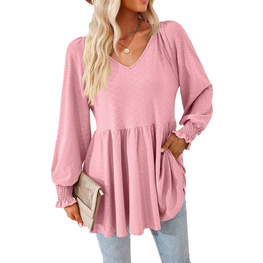 Damen lässiges V-Ausschnitt Blusenshirt mit Rüschen und Taschen Stalluxe
