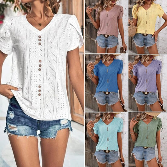 Damen Elegantes und bequemes T-Shirt mit Knopfdetails Stalluxe
