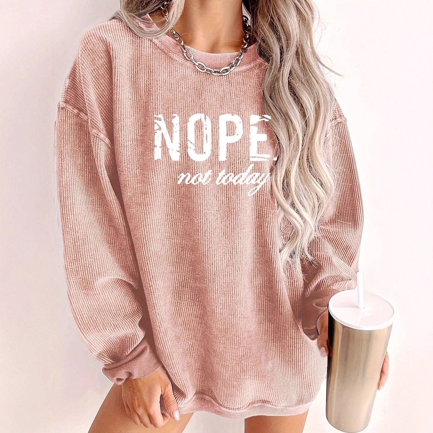 Damen lässiger Oversize Pullover mit Statement-Druck und Rippstruktur Stalluxe