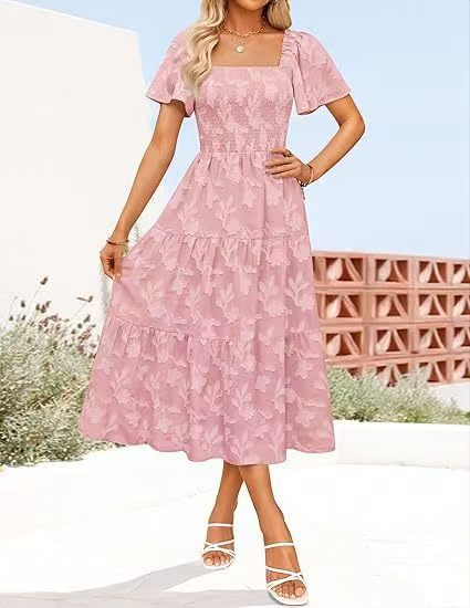 Damen Midi-Kleid mit strukturiertem Oberteil und voluminösen Ärmeln Stalluxe