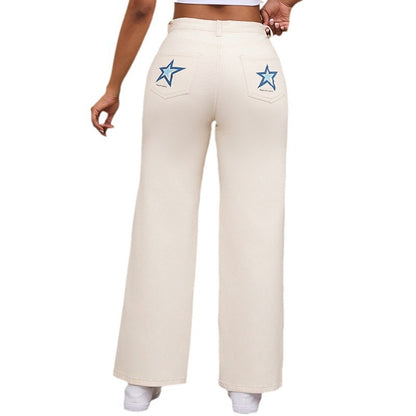 Damen weite Jeanshose mit hochtailliertem Schnitt Stalluxe