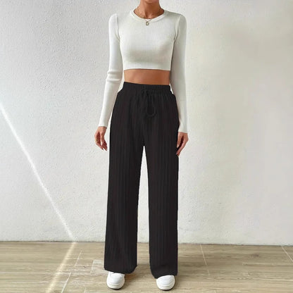 Damen weiteStrickhose mit elastischem Bund und modischen Längsstruktur Stalluxe