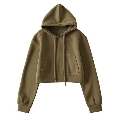 Damen modischer cropped Kapuzenpullover aus sweatshirt Material Stalluxe
