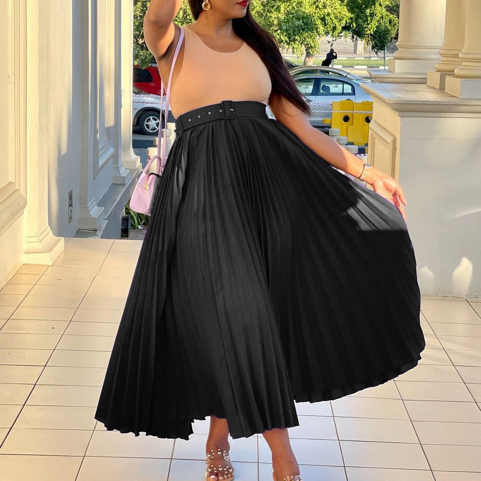 Damen Plisseerock mit breitem Gürtel und elegantem Schnitt Stalluxe